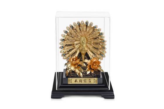 孔雀开屏-牡丹款藏金阁立体金箔摆件_深圳市鼎豪藏金阁珠宝有限公司