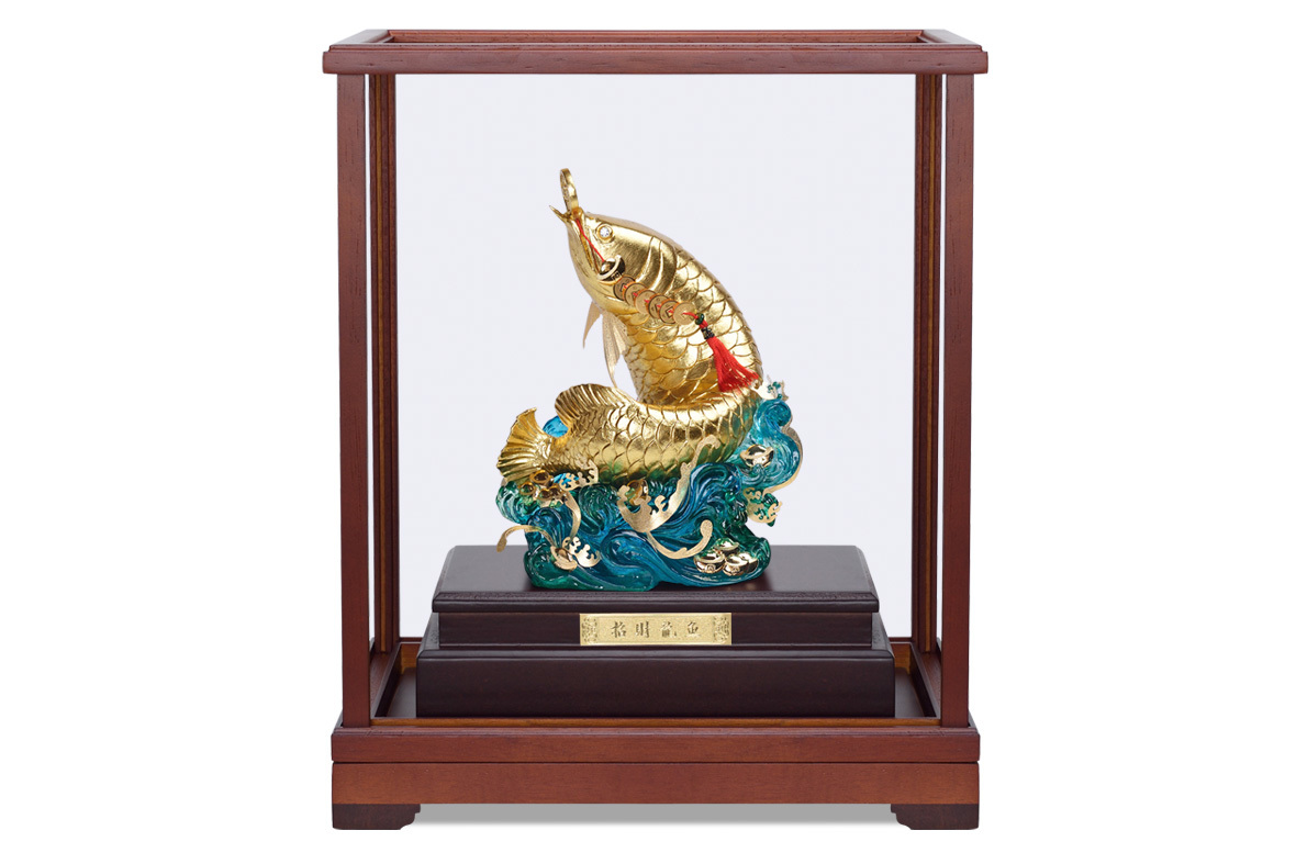商务礼品招财龙鱼-藏金阁立体金箔摆件_深圳市鼎豪藏金阁珠宝有限公司
