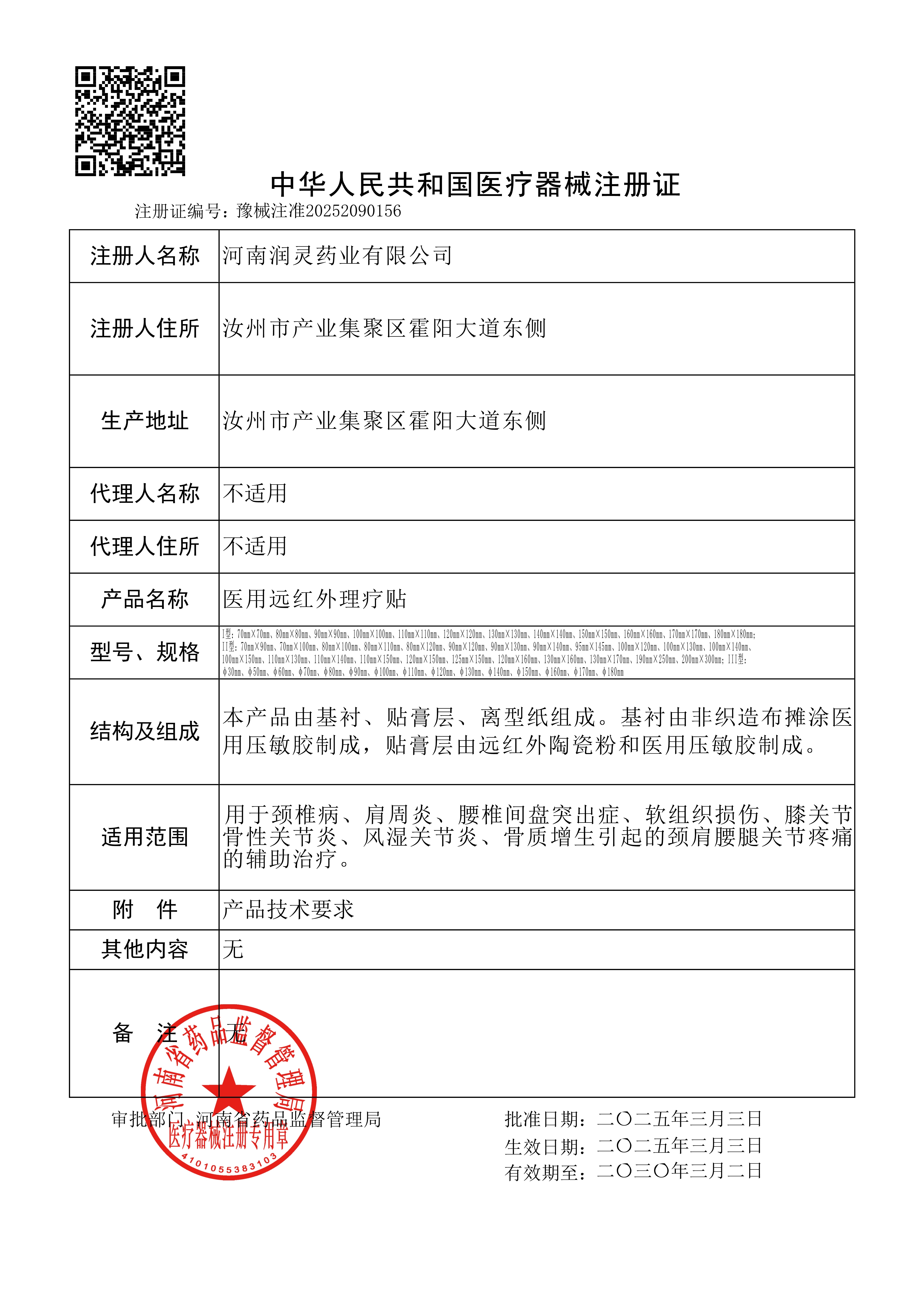 喜报-河南润灵药业有限公司再获4款“医疗器械注册证”