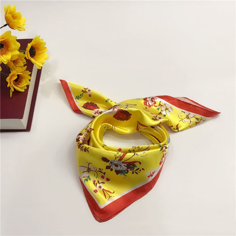 Hangzhou Scarf Women's Printing Versatile and Multi functional Yellow Scarf, Autumn and Winter Warm Scarf, Chiffon Small Square Scarf Wholesale