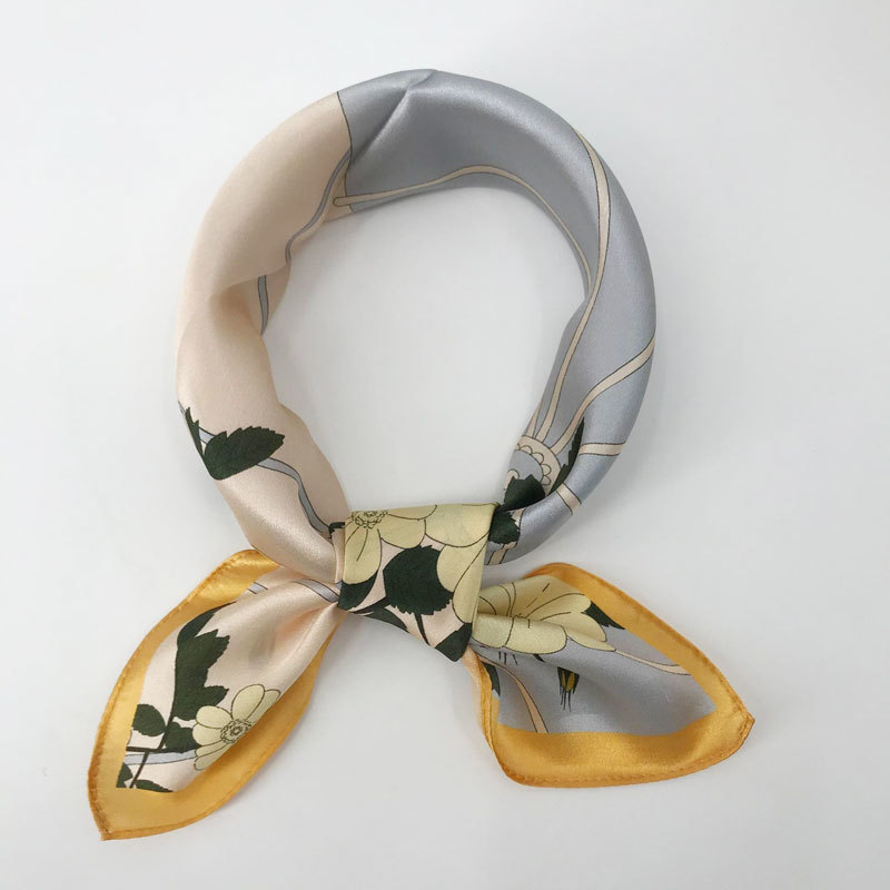 Double sided printed silk scarf, tied bag, ribbon, retro French commuting scarf, autumn warm scarf, satin square scarf