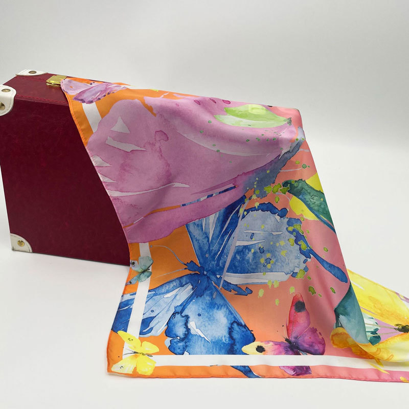 Customized RPET satin small square scarf for commuting professional scarves, versatile temperament, light luxury bag decoration with scarves and scarves