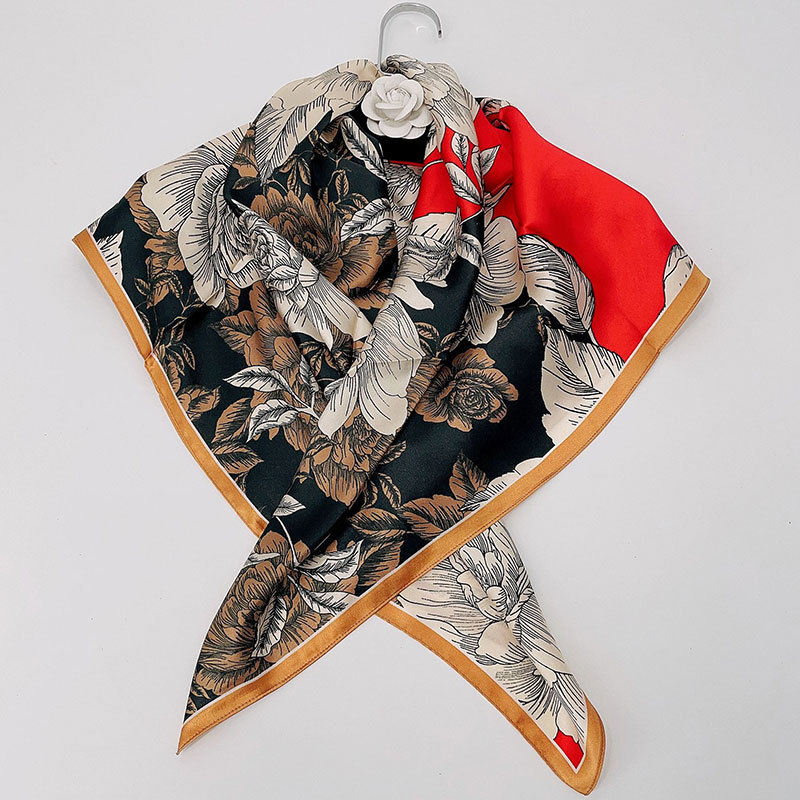 Silk Scarf Chinese Style Retro Versatile Scarf New Chinese Style Printed Small Square Scarf Women's Autumn Warm Scarf