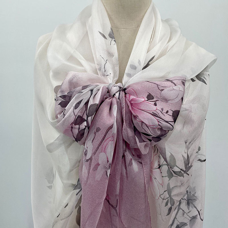 Silk scarves with versatile temperament, double-sided printing, sweet mid length scarves for women in autumn and winter, warm shawls, fashionable outerwear