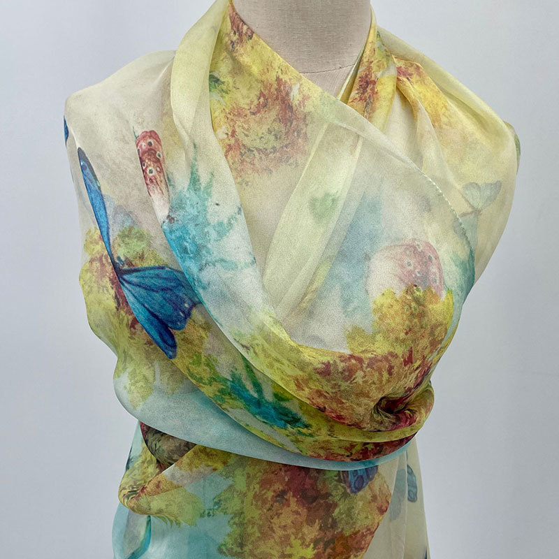Autumn and Winter Warm Outwear Shawl Hangzhou Silk Scarf Super Immortal Mulberry Silk Retro Printed Long Scarf Neck
