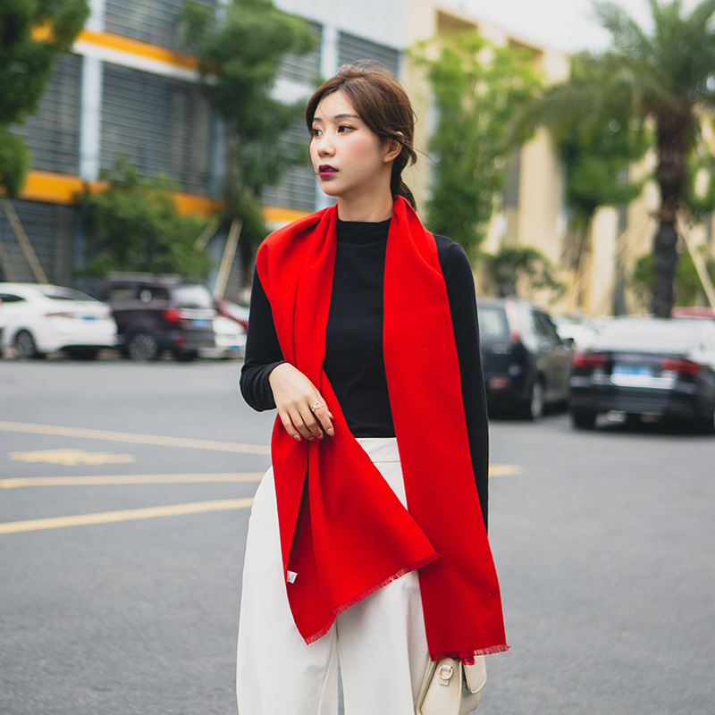 Autumn and winter silk plush long scarf, Chinese red tassel warm scarf, company annual meeting souvenir, shawl for women