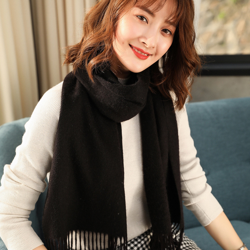 Korean version tassel pure cashmere scarf for both men and women in autumn and winter, thickened and warm knitted scarf, solid color outer layer shawl