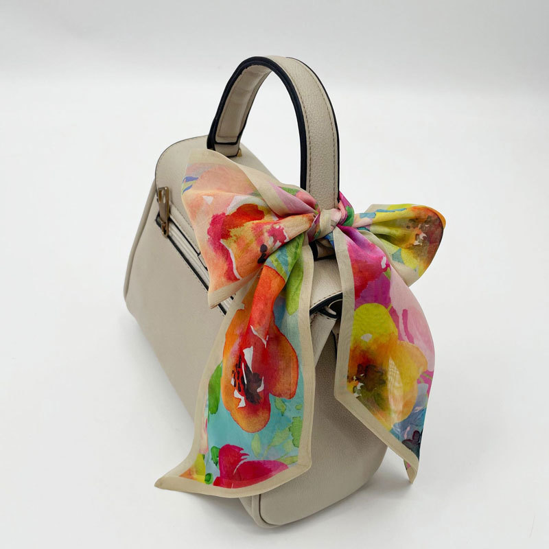 Customized foreign trade chiffon silk scarves, headbands, versatile bags, decorative ribbons, vintage fashion professional scarves by manufacturers