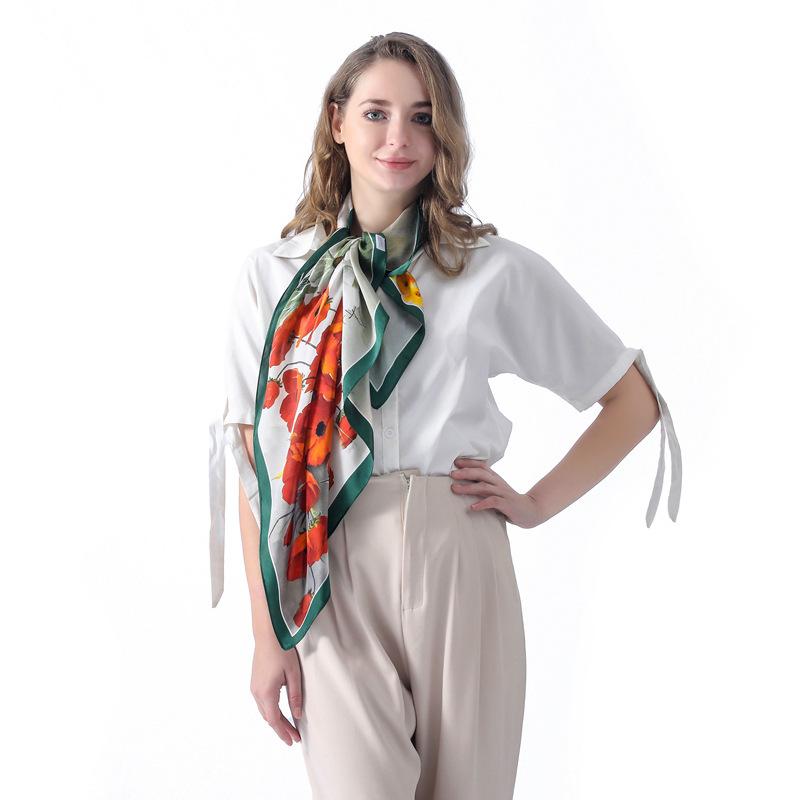 Light Luxury Fashion Hangzhou Silk Scarf Plant Flower Mulberry Silk Elegant Square Scarf Women's Autumn and Winter Warm Shawl