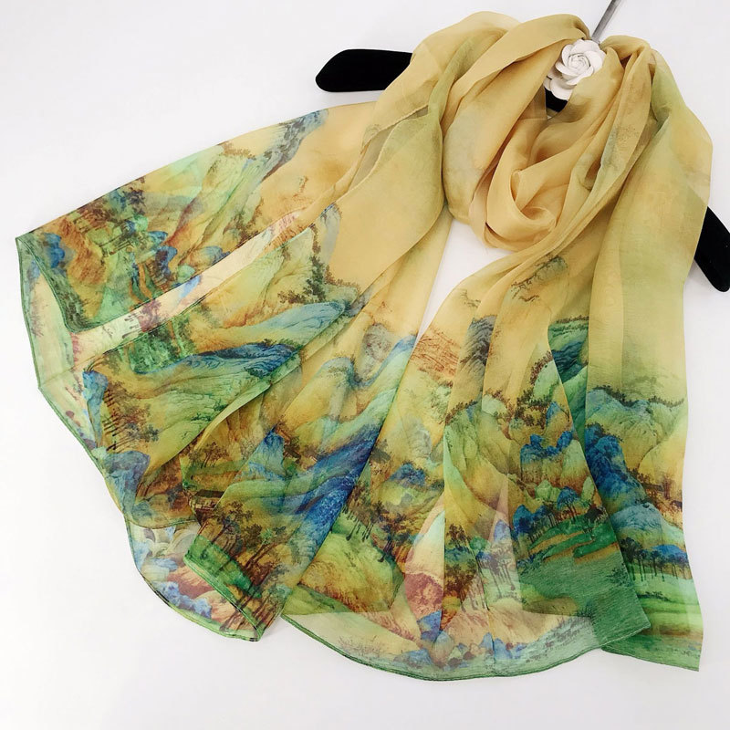 Light Luxury Style Mulberry Silk Square Scarf Elegant Decoration Silk Scarf European and American Printed Warm Scarf Hangzhou Scarf Women