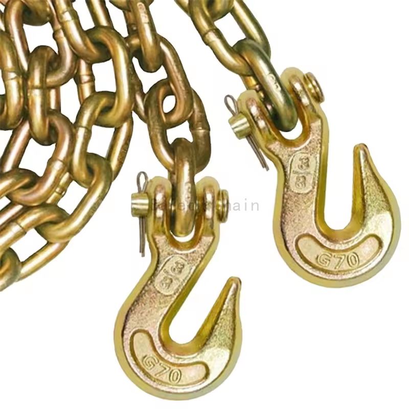 G70 Binder Chain Assembly With Clevis Grab Hooks ASTM 80-Yellow zinc finished  Towing Chain