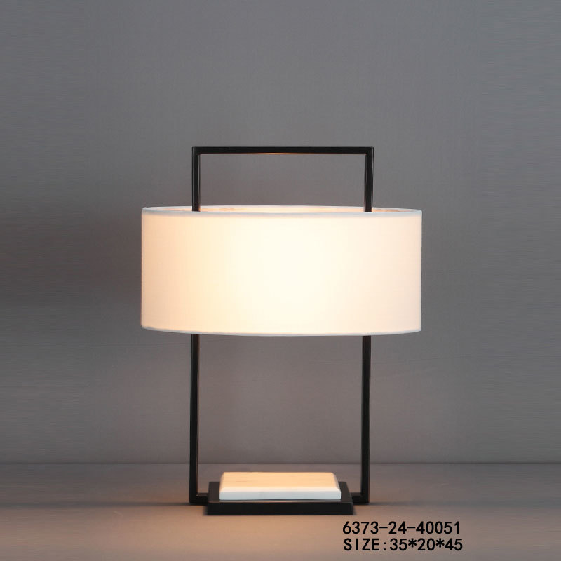 Black Iron Table Lamp with White Fabric Shade - Perfect for Hotel Rooms and Home Offices