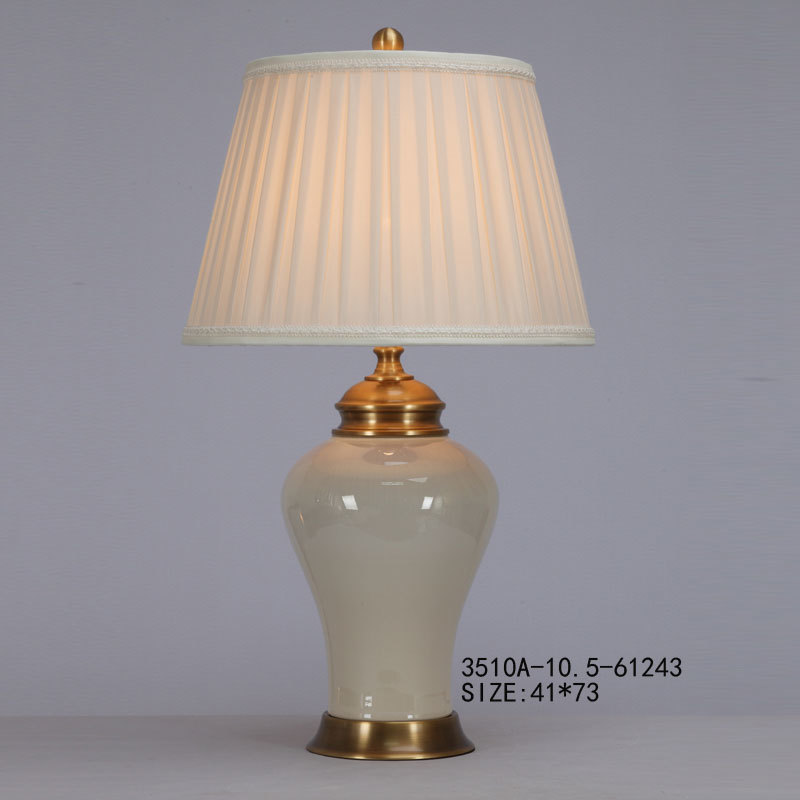 Elegant Beige Copper Table Lamp with Ceramic Accents