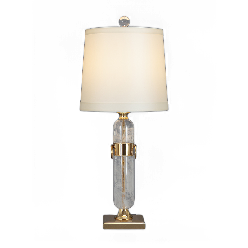 Luxury Natural Marble Crystal and Copper Table Lamp with Fabric Shade - High Quality for Modern Home Decor