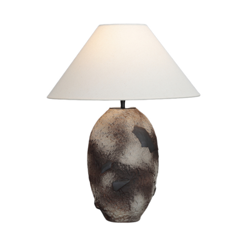 Rustic Ceramic Table Lamp with Distressed Finish and Fabric Shade - Perfect for Cozy Home Decor