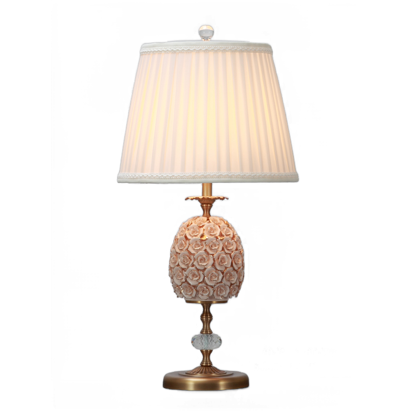 Handcrafted Pink Ceramic Table Lamp with Copper and Crystal Accents - Exquisite Home Decor Piece