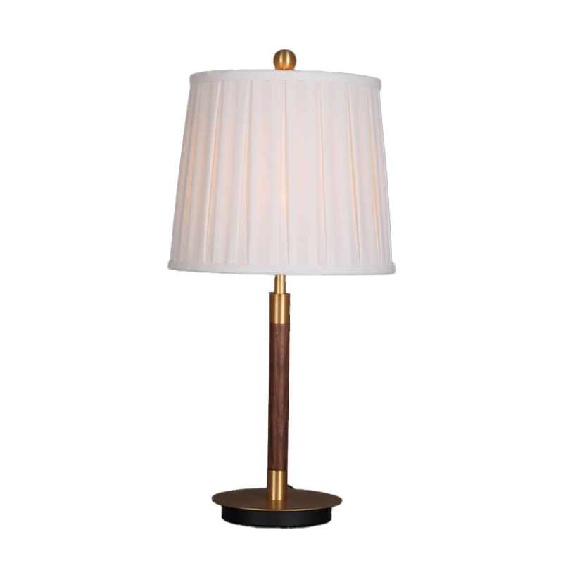 Wood and Iron Portable Table Lamp with Elegant Fabric Shade