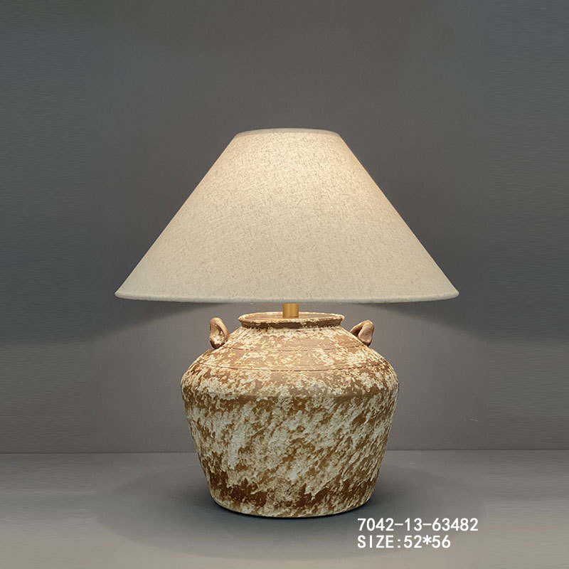 Rustic Brown Ceramic Table Lamp with Fabric Shade