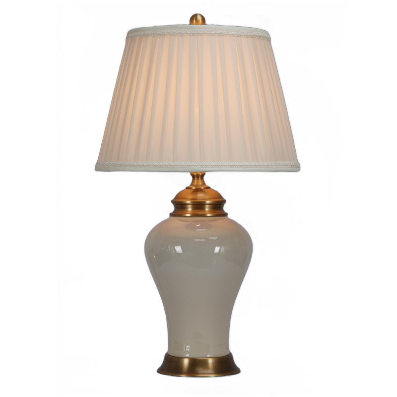 Elegant Beige Copper Table Lamp with Ceramic Accents