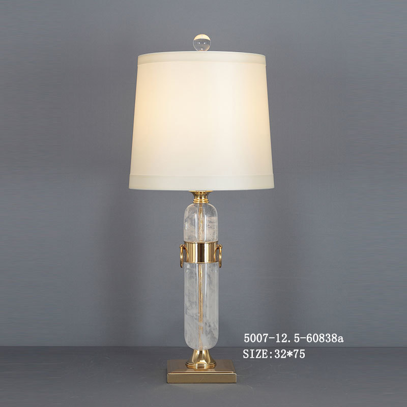 Luxury Natural Marble Crystal and Copper Table Lamp with Fabric Shade - High Quality for Modern Home Decor