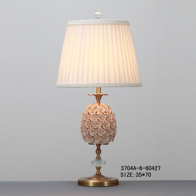 Handcrafted Pink Ceramic Table Lamp with Copper and Crystal Accents - Exquisite Home Decor Piece
