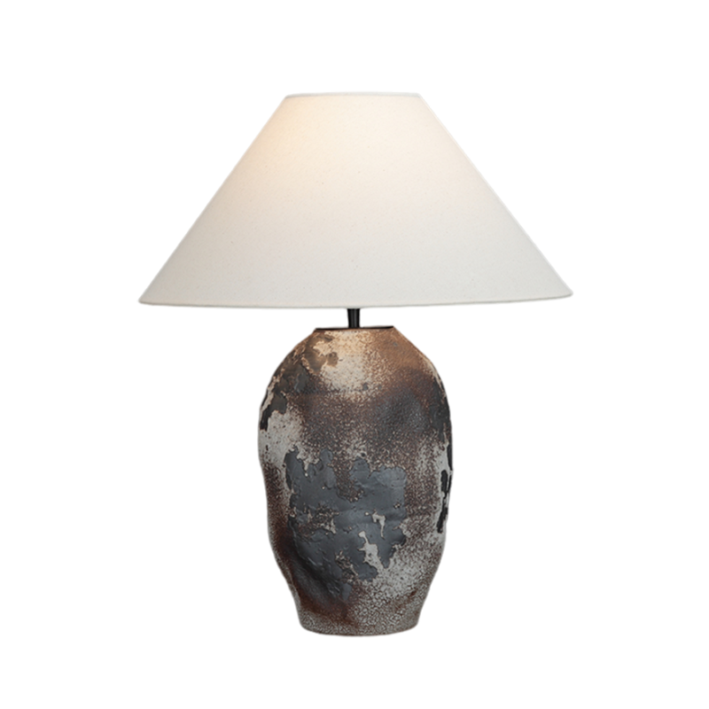 Rustic Ceramic Table Lamp with Distressed Finish and Fabric Shade - Perfect for Cozy Home Decor