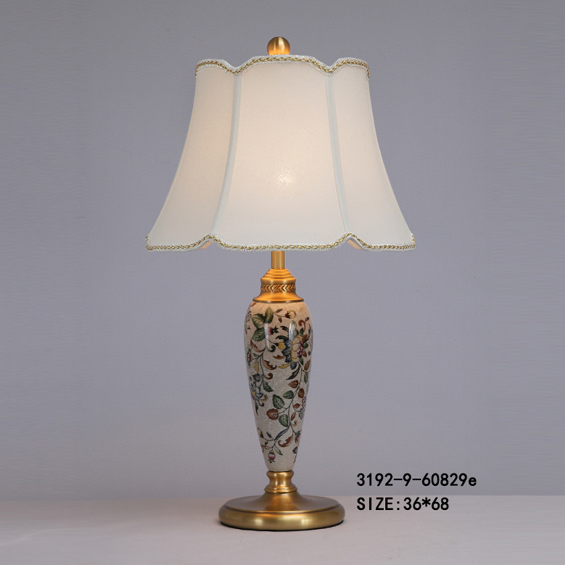 Iron and Wood Portable Table Lamp with Fabric Shade
