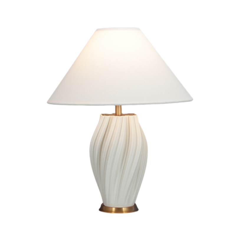 Modern Minimalist 3D-Printed White Ceramic Table Lamp with Metal Base and White Fabric Shade - Perfect for Any Interior