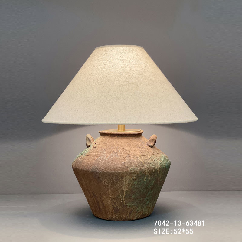 Rustic Brown Acrylic Table Lamp with Gold Trim