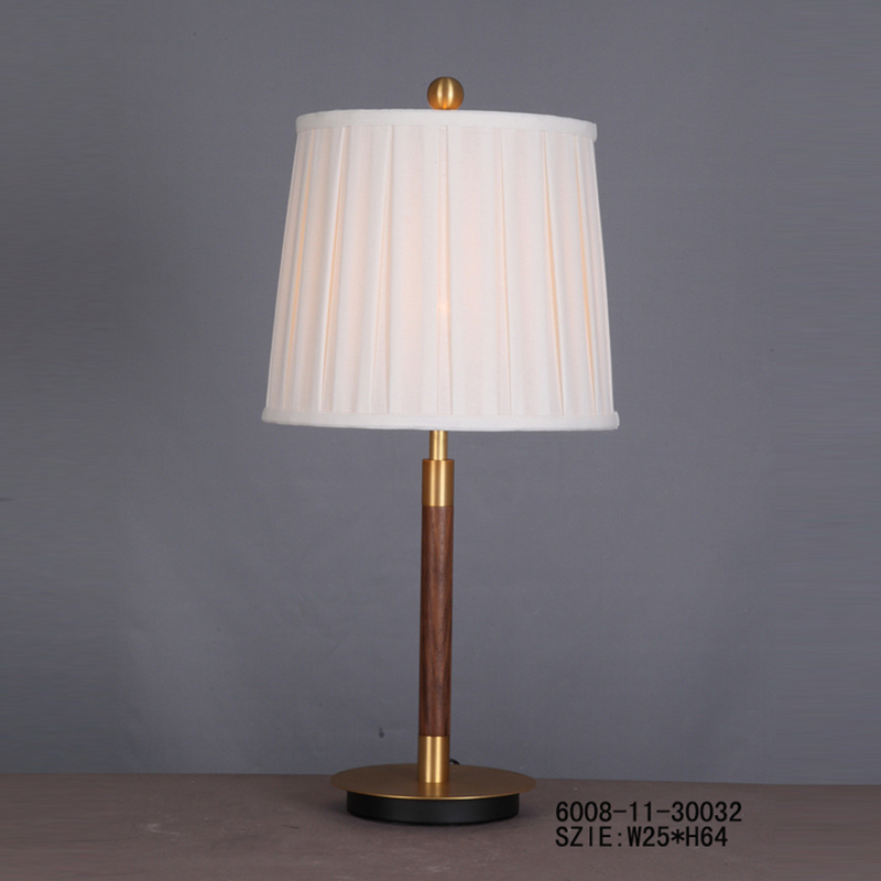 Wood and Iron Portable Table Lamp with Elegant Fabric Shade