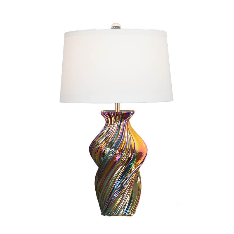 Artistic Shiny Ceramic Table Lamp with Colourful Accents