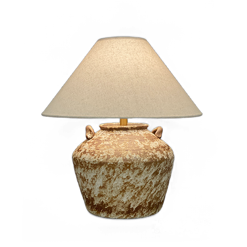 Rustic Brown Ceramic Table Lamp with Fabric Shade