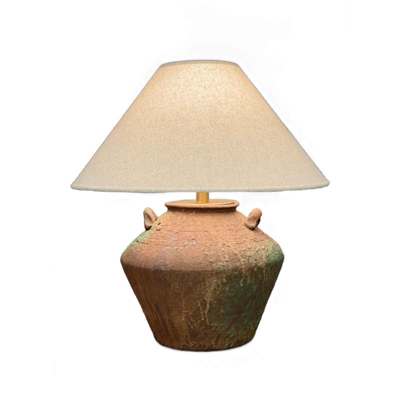 Rustic Brown Acrylic Table Lamp with Gold Trim