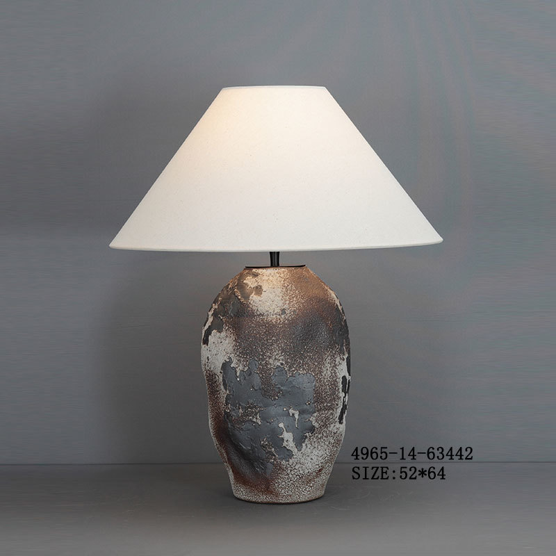 Rustic Ceramic Table Lamp with Distressed Finish and Fabric Shade - Perfect for Cozy Home Decor