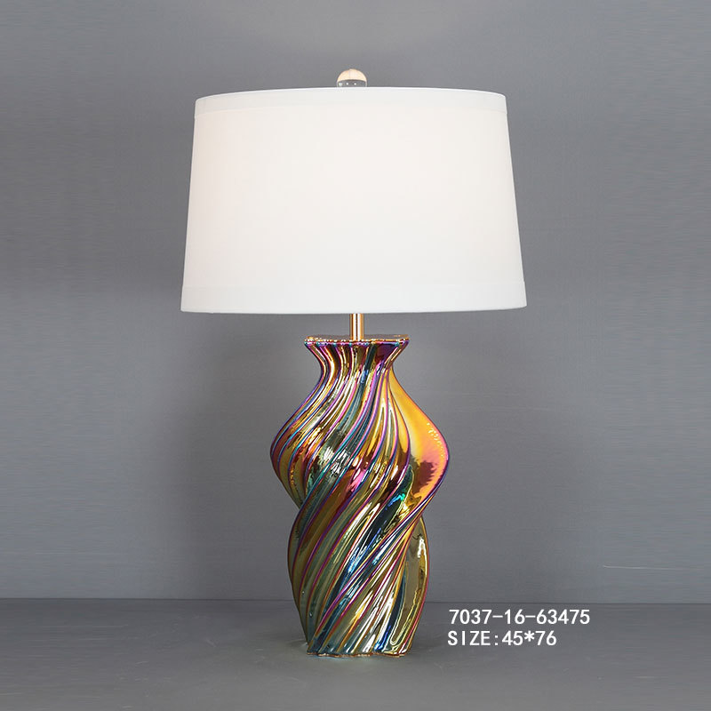 Artistic Shiny Ceramic Table Lamp with Colourful Accents