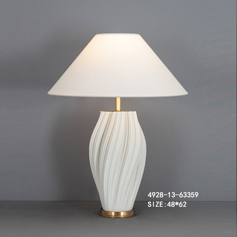Modern Minimalist 3D-Printed White Ceramic Table Lamp with Metal Base and White Fabric Shade - Perfect for Any Interior