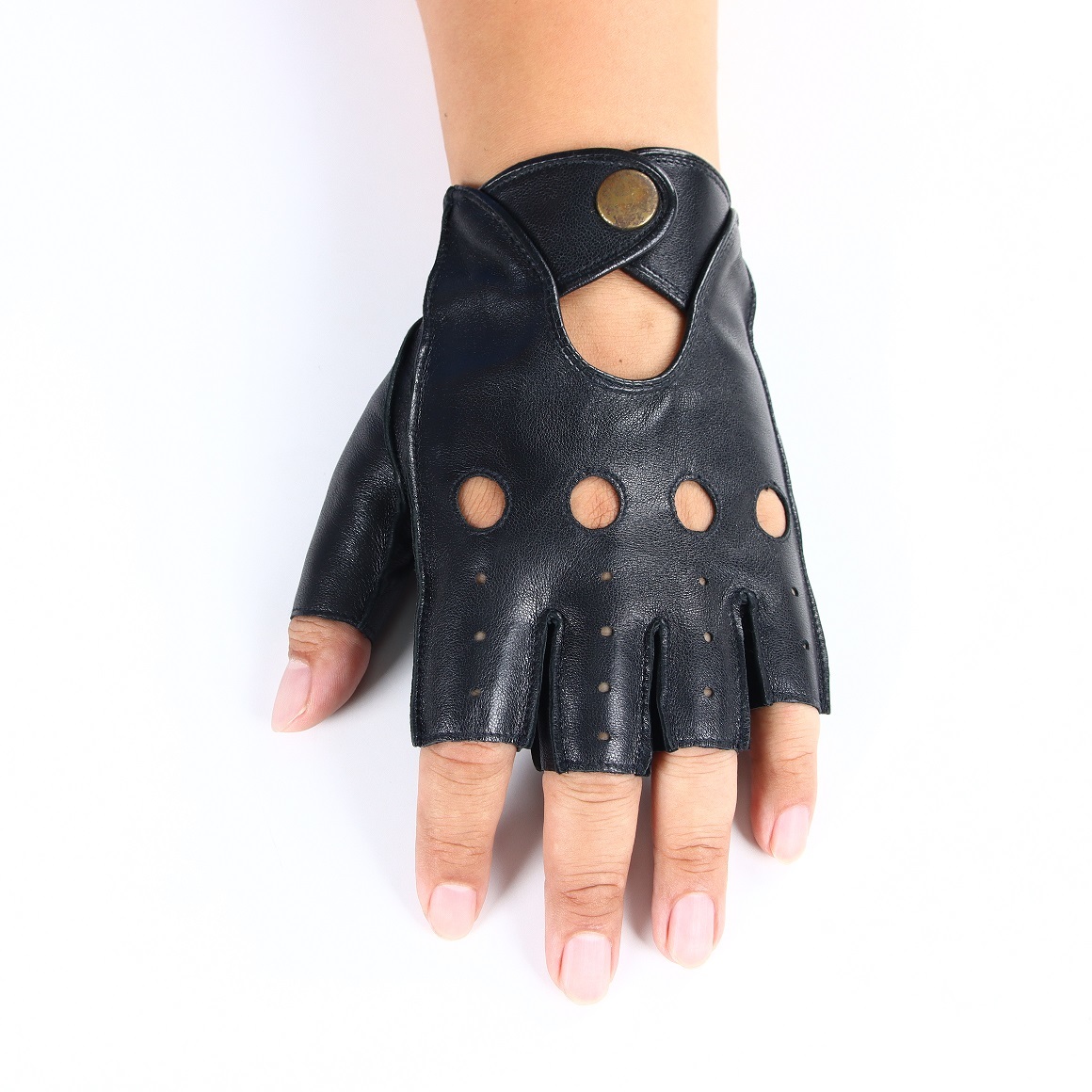Half-fingered sheepskin driving gloves