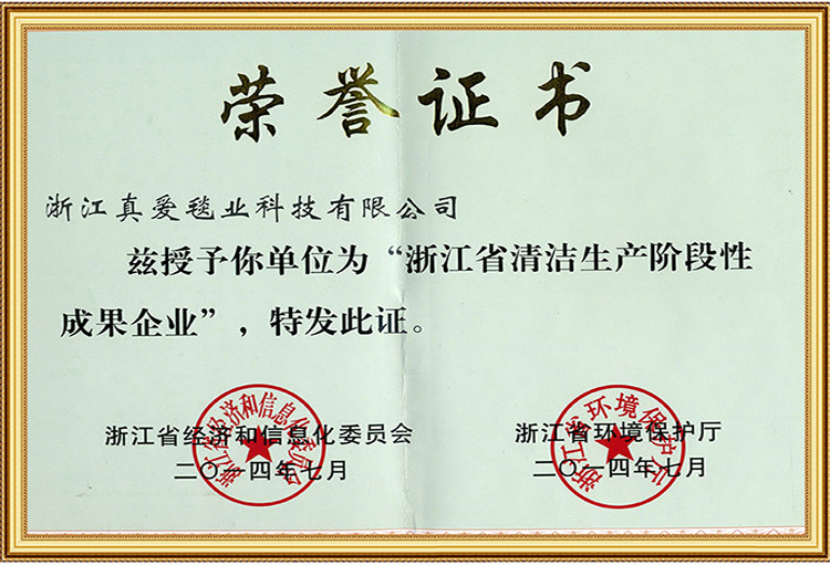 Zhejiang Province Cleaner Production Stage Achievement Enterprise