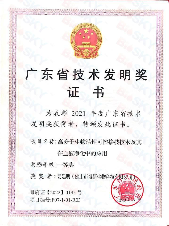 Guangdong Province Technology Invention Award Certificate