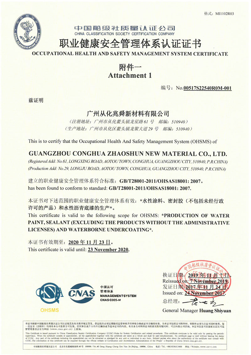 OHSAS18001证书