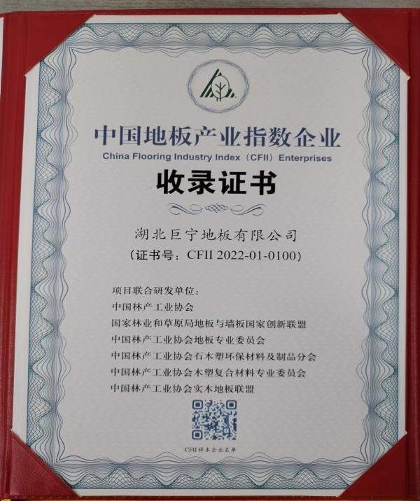 湖北巨寧地板有限公司入選首批中國地板產(chǎn)業(yè)指數(shù)企業(yè) 湖北巨寧地板有限公司入選首批中國地板產(chǎn)業(yè)指數(shù)企業(yè)