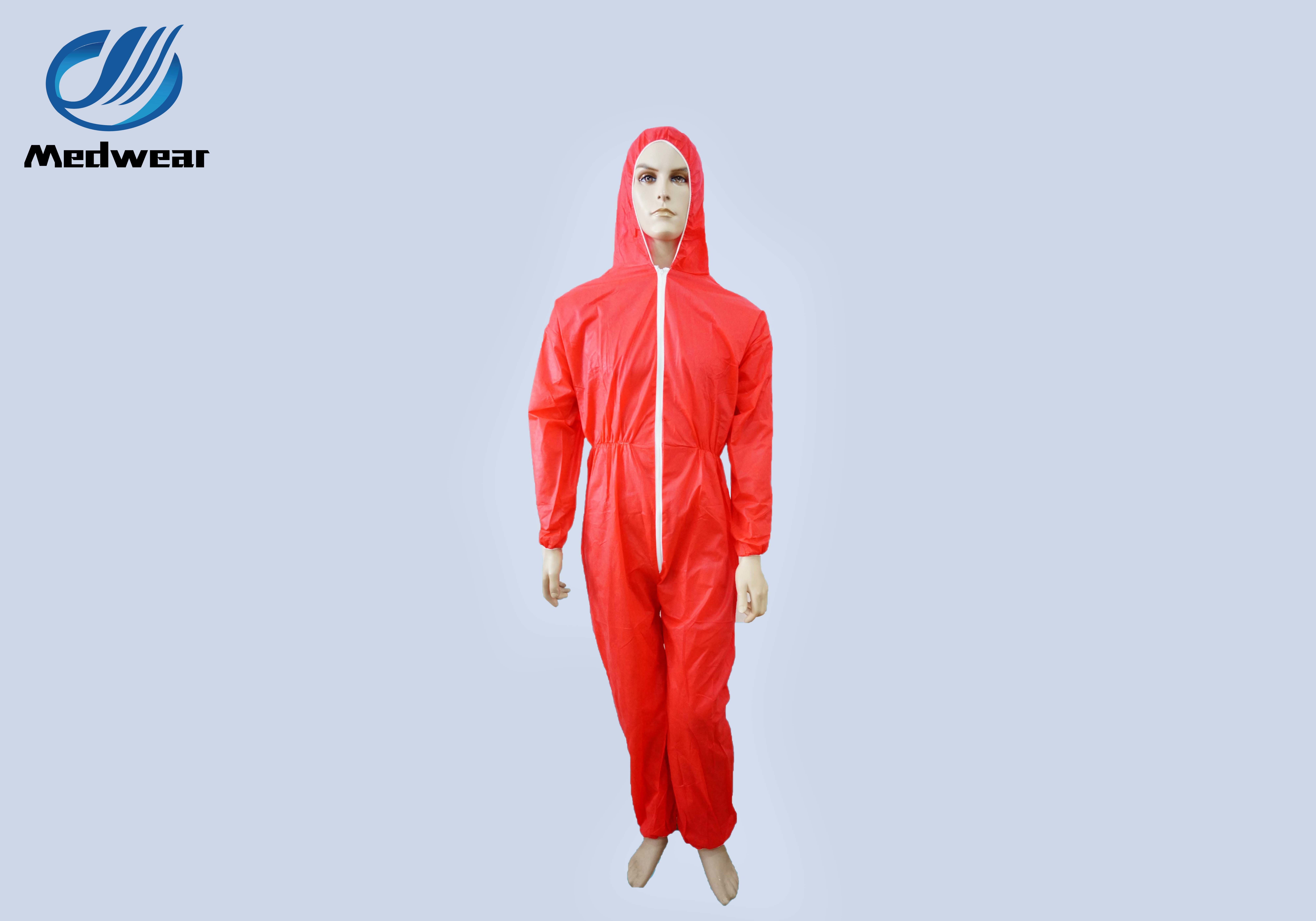 Red Polypropylene Disposable Coverall with Hood