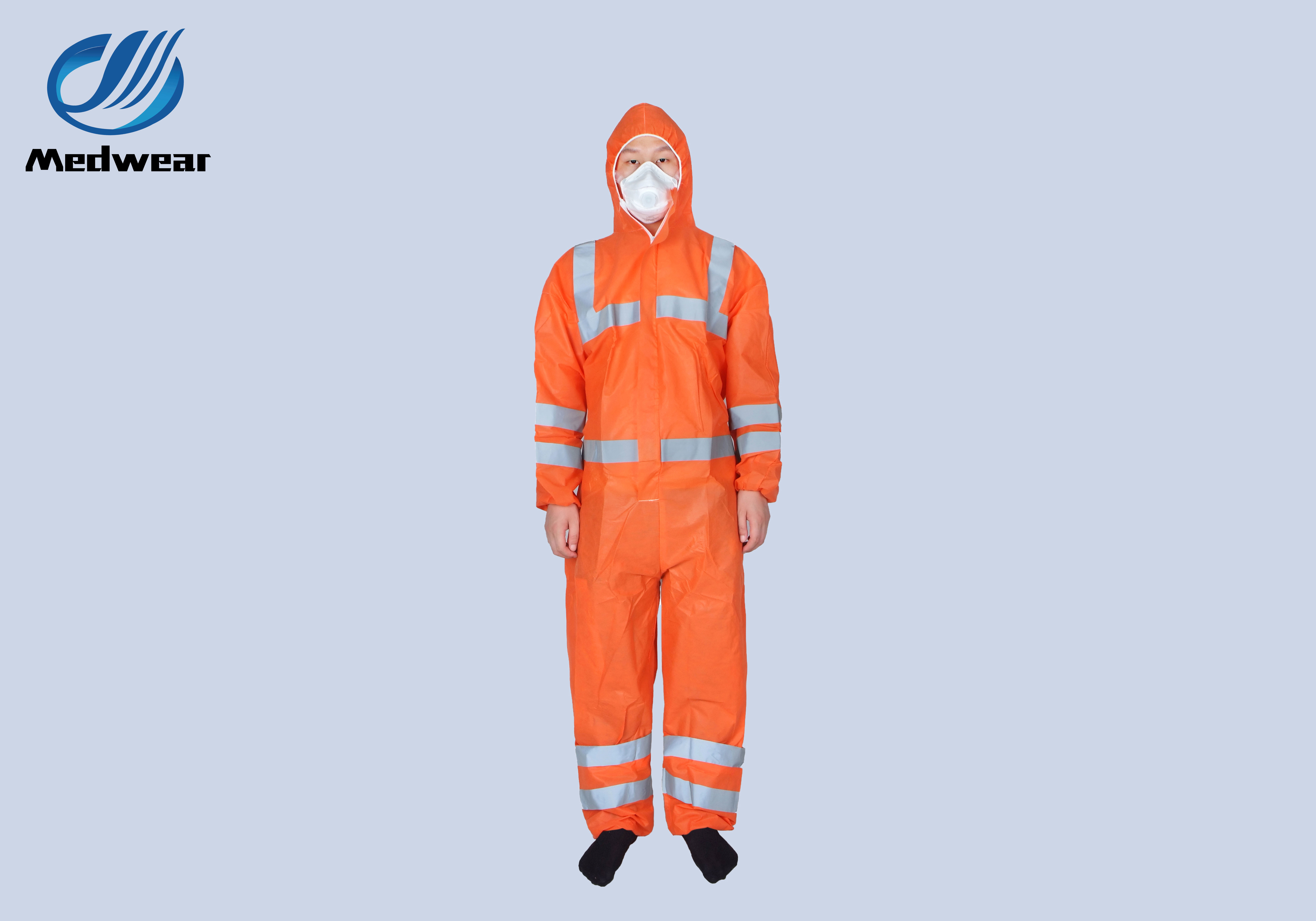 Type5/6 Disposable Orange SMS Relfective Tape Construction Coverall