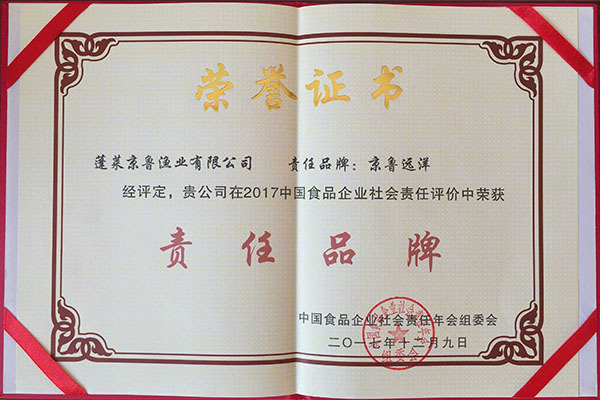 China Food Corporate Social Responsibility Brand Certificate