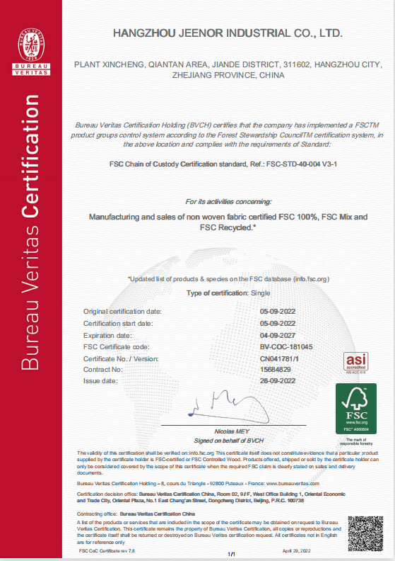 Jeenor FSC Certificate Forest Certification