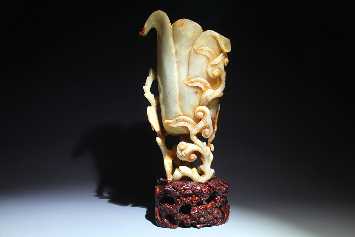 战汉时期和田古玉爵杯/花开富贵/福在眼前/如意人生/摆件陈设保真