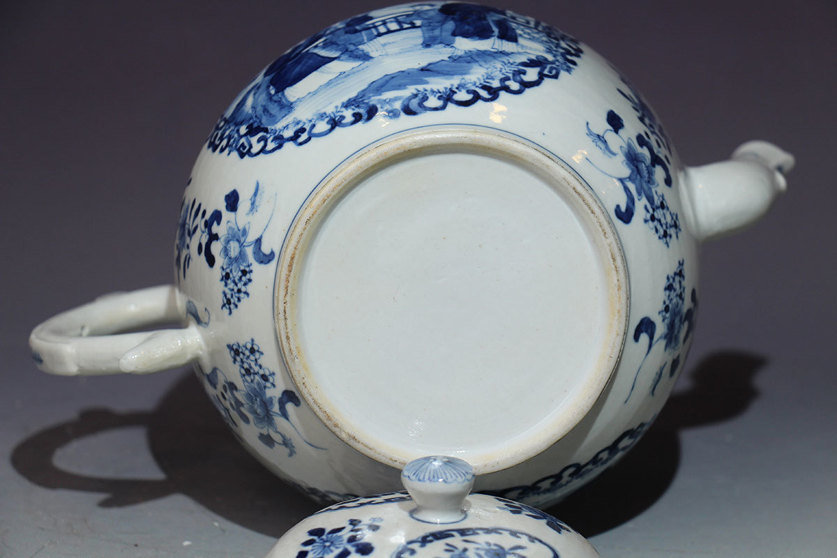 清代/青花开窗执壶/实用品/仕女图婴戏图/茶具/安定秀美灵活/