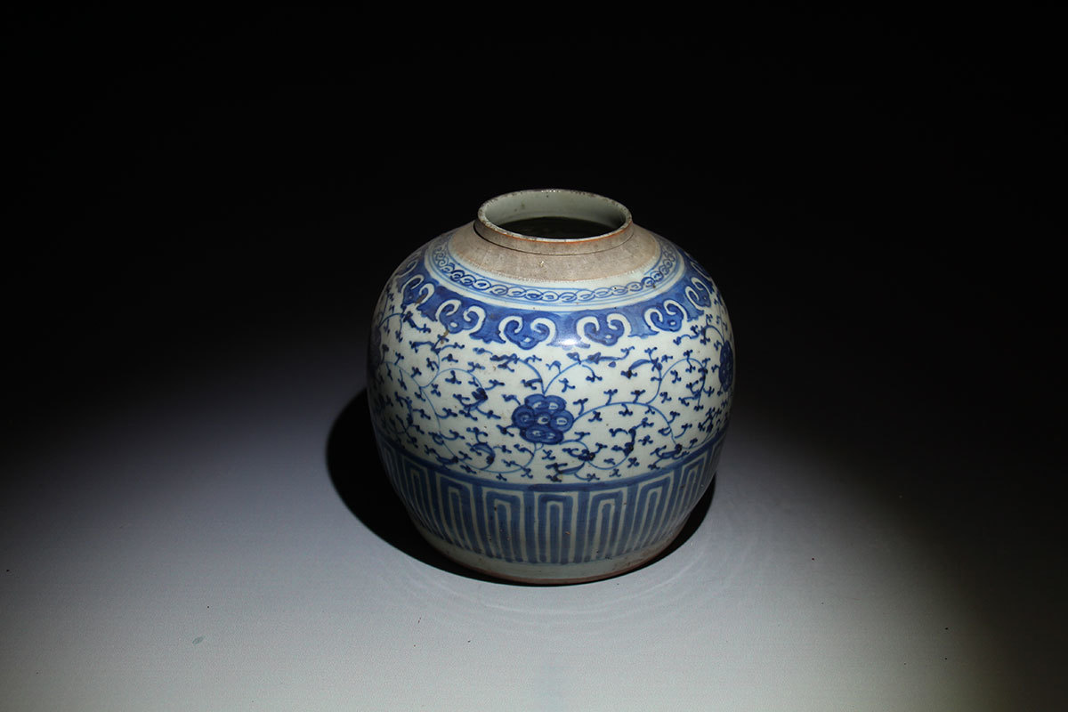 晚清|青花罐|景德镇窑|国产青花|青花发色清雅明艳|缠枝纹|真品
