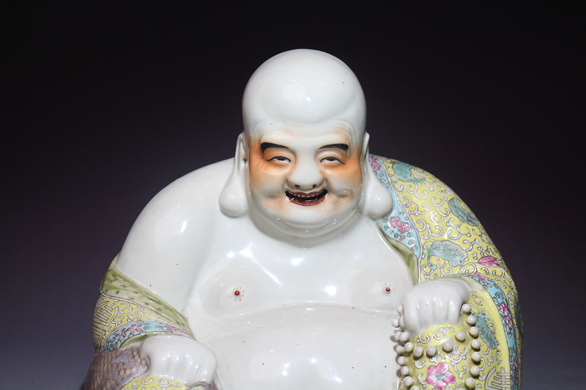 民国/粉彩罗汉大肚弥勒佛/体态圆润/憨态可掬/开脸柔美喜庆