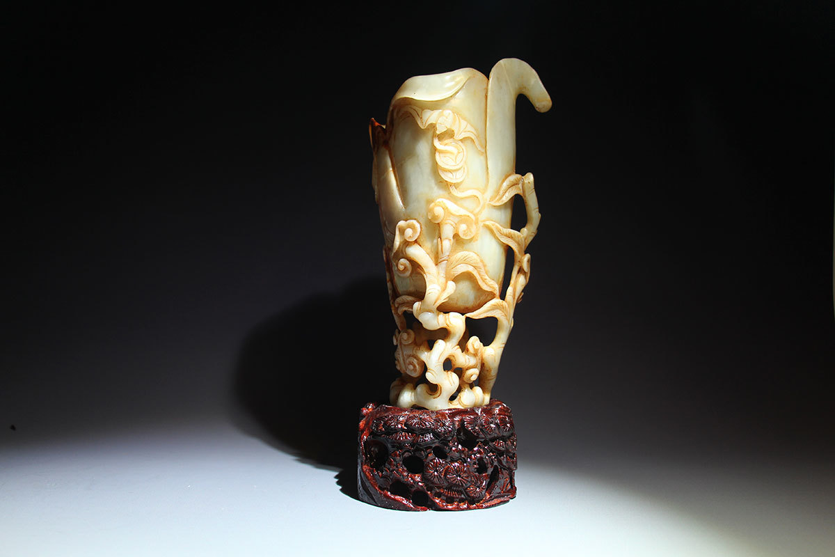 战汉时期和田古玉爵杯/花开富贵/福在眼前/如意人生/摆件陈设保真